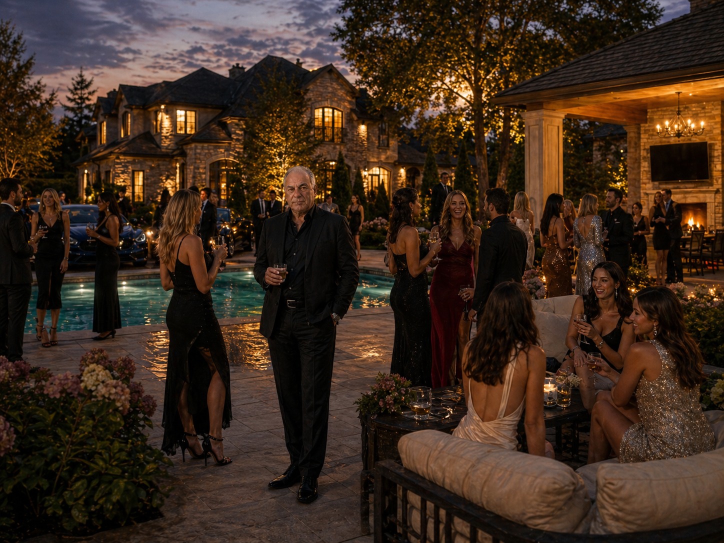Elegant adult poolside gathering at Tony Iavorone's Hamilton estate